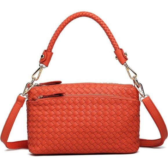 Vegan Leather Tote Bag With Adjustable Strap Orange Red - Picture 1 of 7